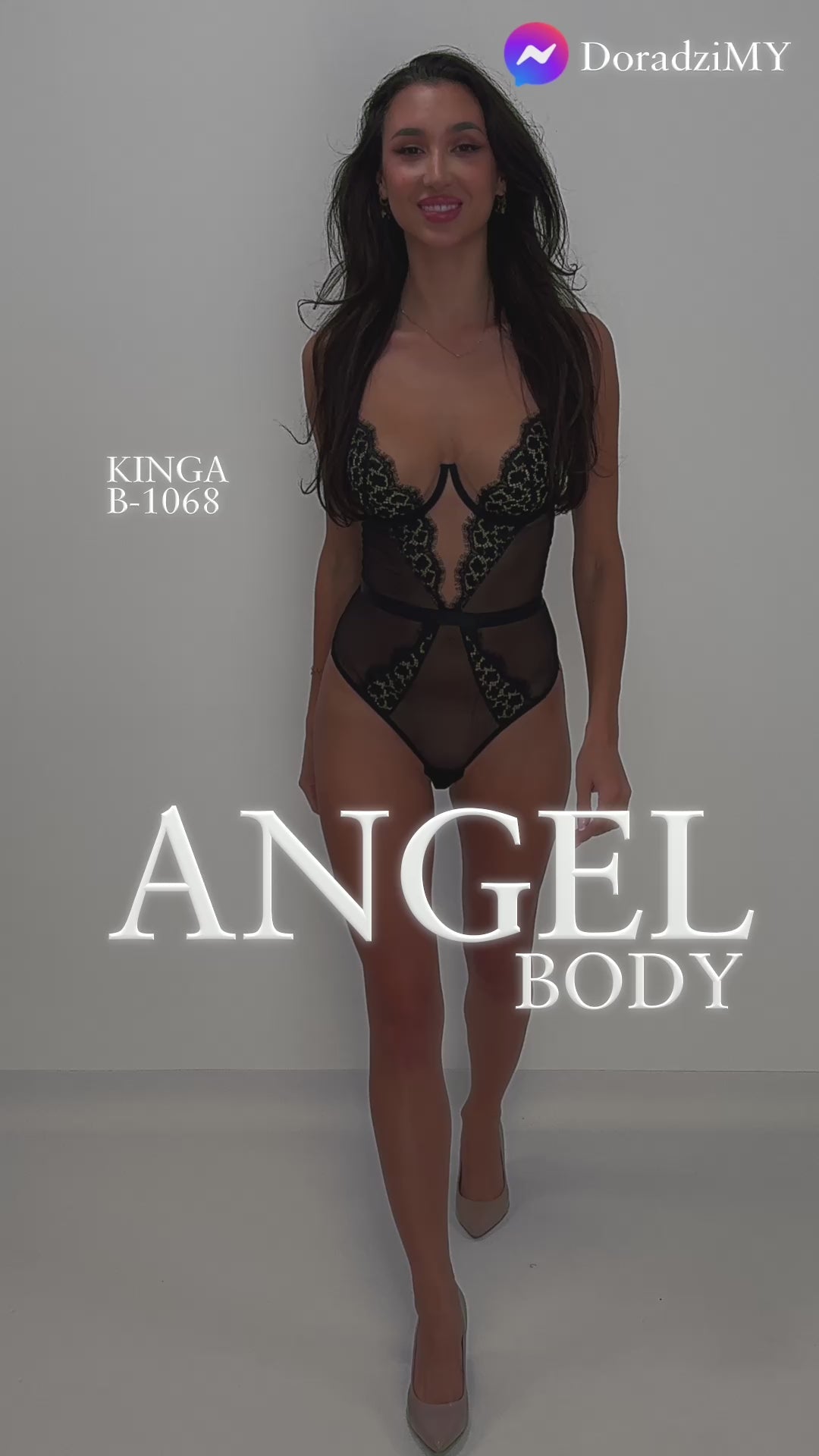 Kinga Angel B-1068: czarne koronkowe body – film