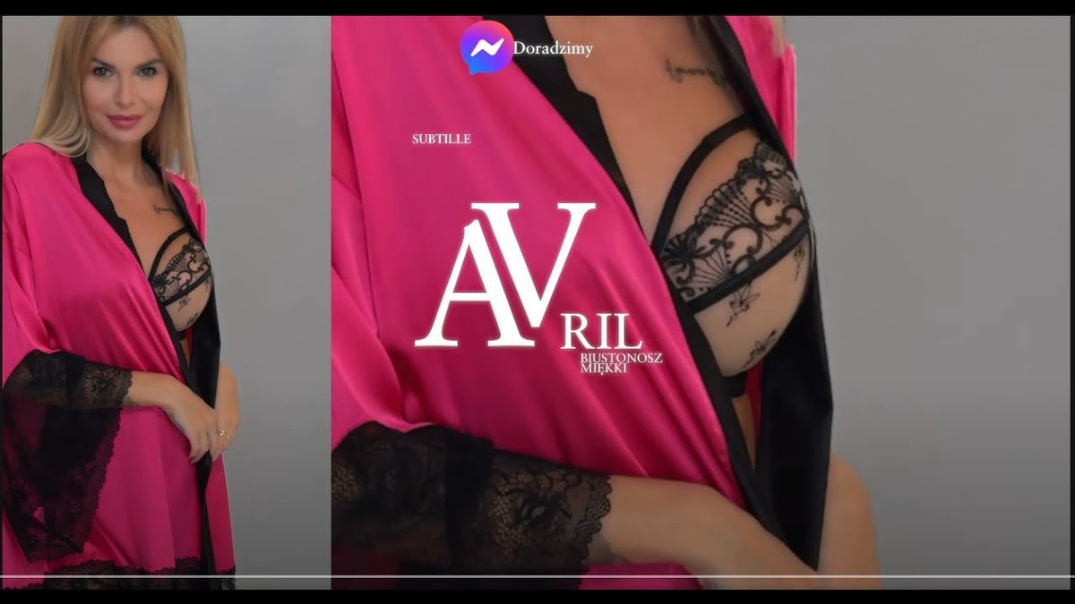 ANAIS ALISSAN NOCNA szlafrok krótki czarny róz + SUBTILLE AVRIL biustonosz miękki czarny