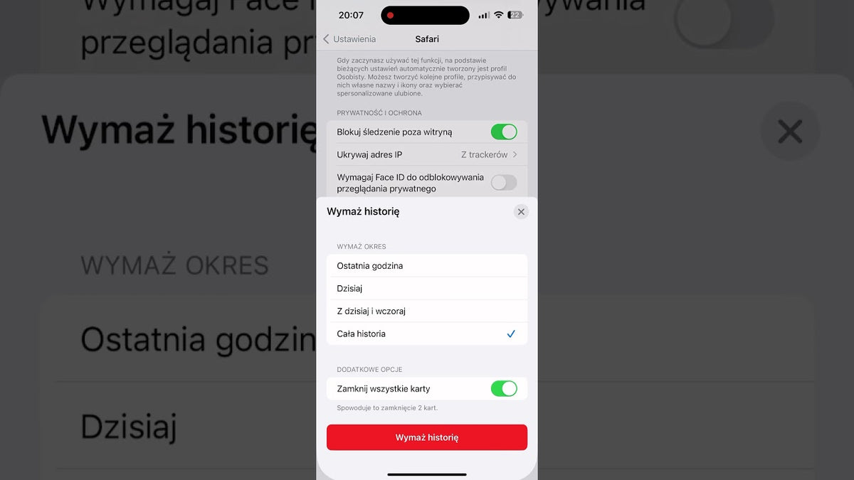 Czyszczenie ciasteczek iPhone