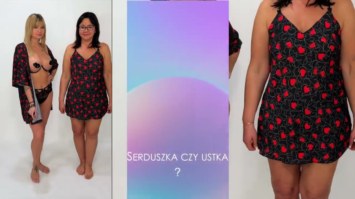 KINGA USTKA biustonosz miękki czarny + DELAFENSE 638 LOVE nocna szlafrok piżama koszulka