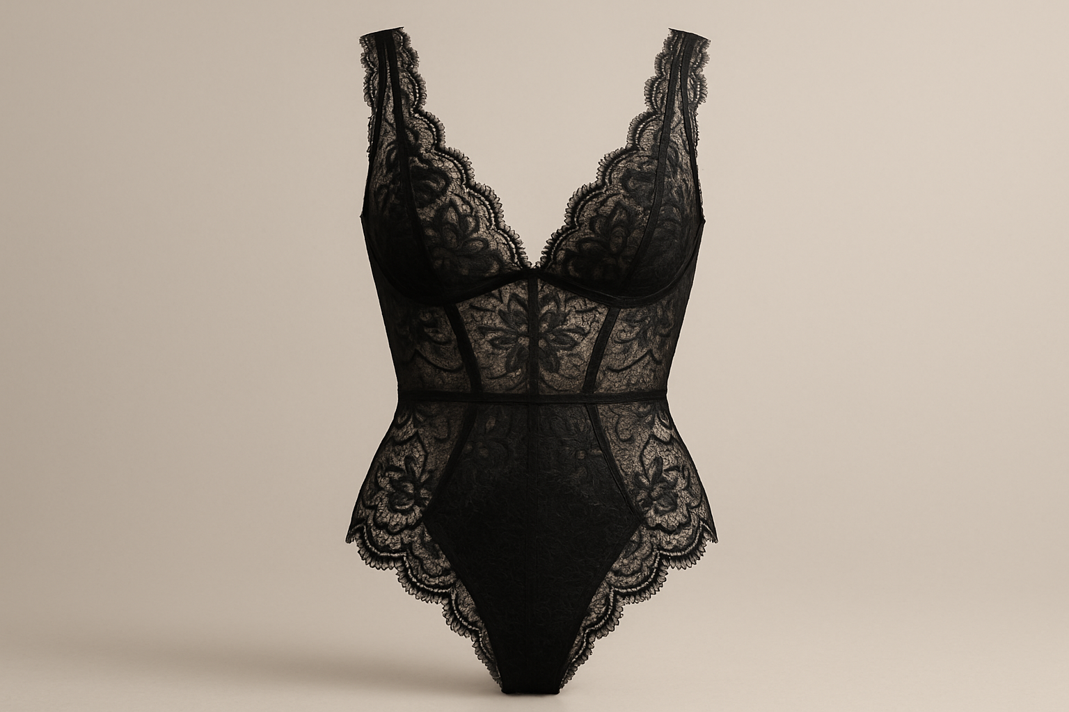 Koronkowe body na czarnym tle