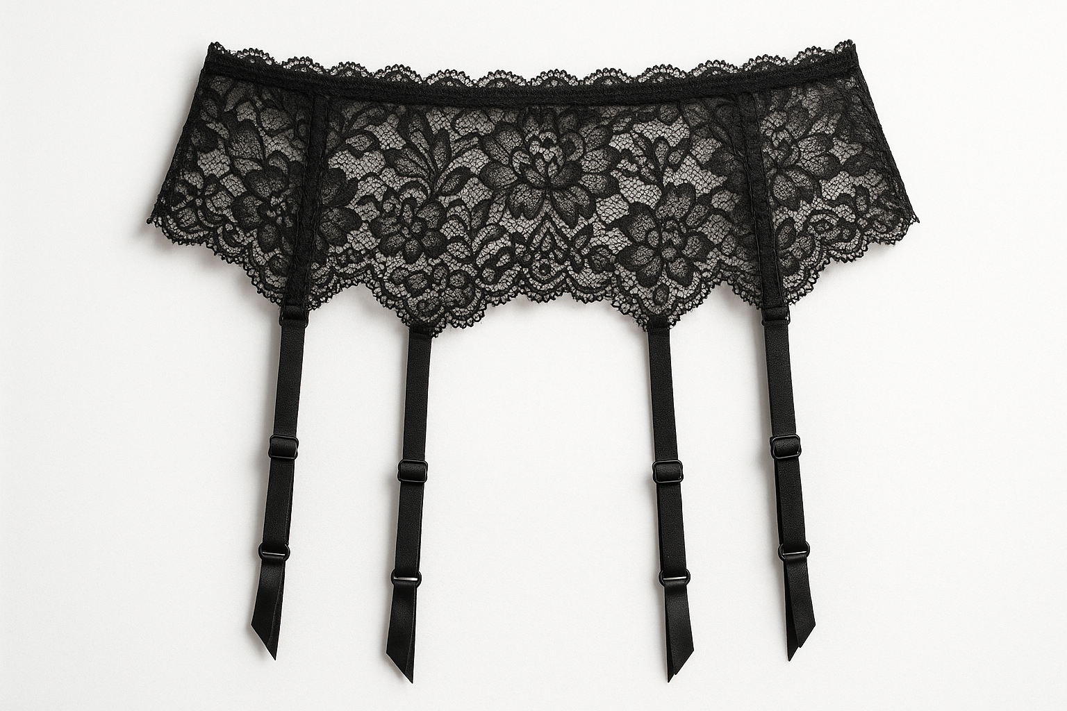 Pas do pończoch z czarnej koronki, elegancki i zmysłowy