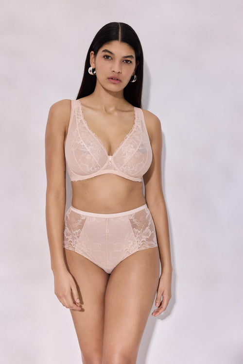 Beżowy biustonosz braletka z koronki, elegancka bielizna damska, produkt Alles Sublime M Bralette Plus