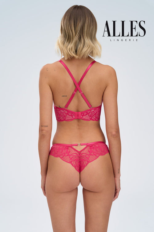 Bielizna damska Euphoric Rouge, koralowe koronki, eleganckie majtki brazyliany