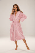 różowy nocny szlafrok z futerka, Delafense 887 Sutton, długi, ciepły, damski, do spania