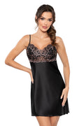 czarna satynowa nocna koszulka z koronką Donna Sabrina