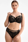 Biustonosz miękki czarny z koronkowym kwiatowym wzorem