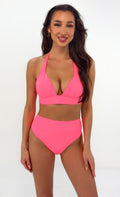 Różowy dwuczęściowy kostium kąpielowy z wiązaniem, moda plażowa