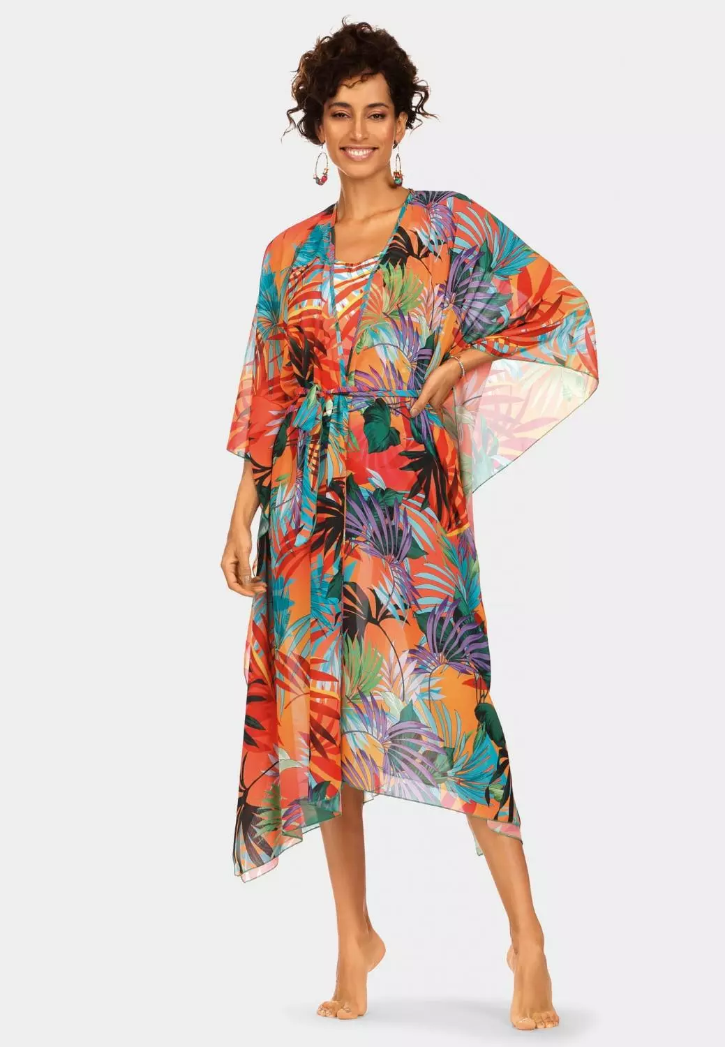 Feba F219 864 Kimono Szlafrok Wiązany Długi Kolorowy